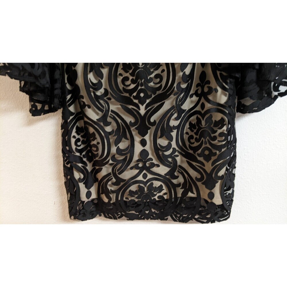 MSK Women's Black Lace Bell Sleeve V-Neck Fully Lined Party Occasion Dress 8 - Picture 5 of 10